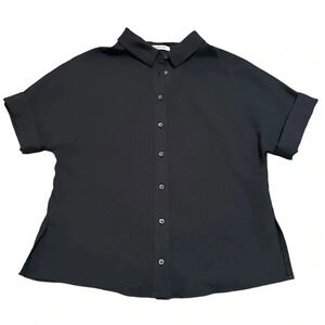 Babaton Black cuffed short sleeve button up shirt size XS